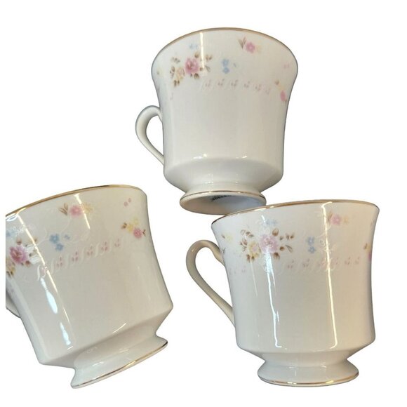 Silverie Fine China Footed Teacup Gold Trim Pink Floral Pattern Set of 3 - Picture 10 of 10